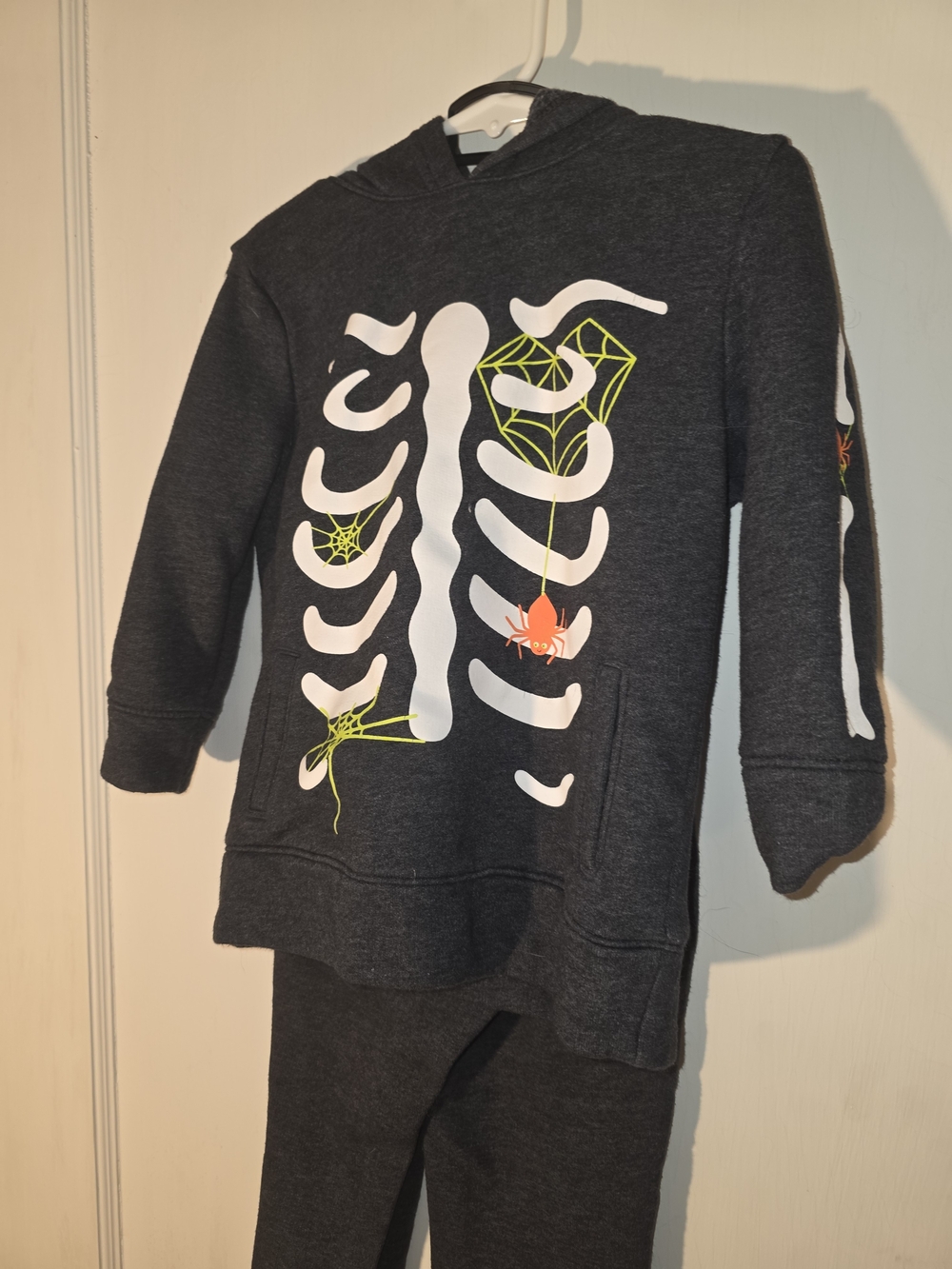 Cat & Jack Dark Gray Kids Hoodie with White Skeleton and Neon Spider
